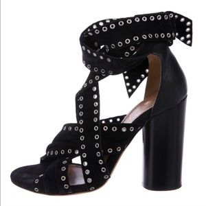 ISABEL MARANT Black Suede Grommet Ankle Wrap Heels